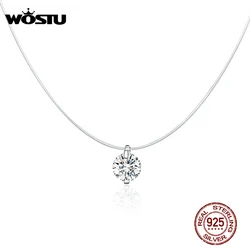 WOSTU Dazzling Crystal Necklaces 925 Sterling Silver Pendant Long Chain Link For Women Wedding Original Fashion Jewelry CQN332