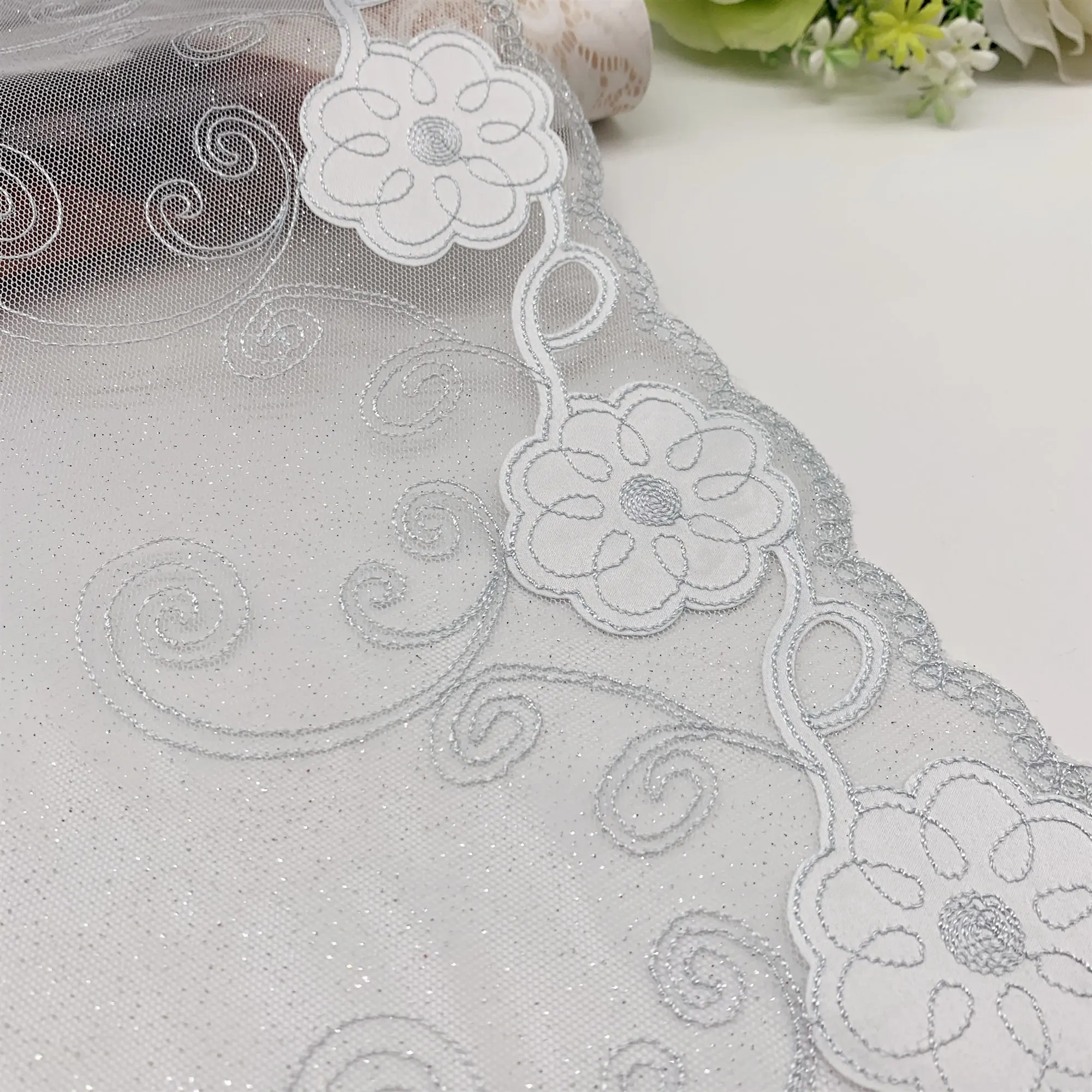 3y/lot Width 19cm Pink Metallic Embroidery Lace Trim For Skirt Hem Clothes Sewing Material DIY Apparel Dress Fabrics Lace BJD