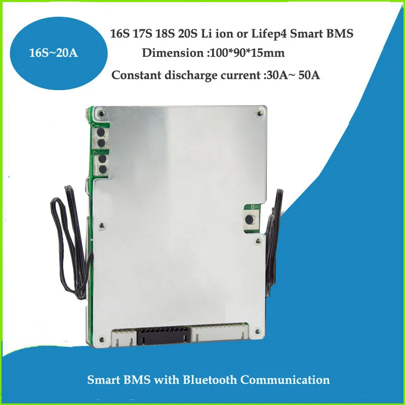 

17S 71.4V Smart Li ion or Lifepo4 Battery PCB Bluetooth Mobile BMS with APP and PC communication function 30A to 50A current