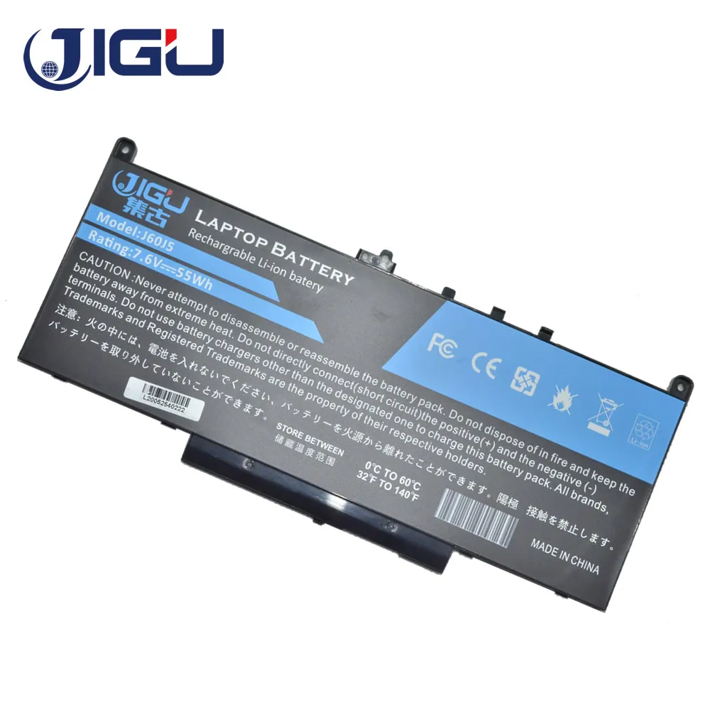 JIGU New Laptop Battery J60J5 0F1KTM 451-BBSY MC34Y NJJ2H For DELL For Latitude 12-E7270 12-E7470 14-E7270 7.6V 55Wh