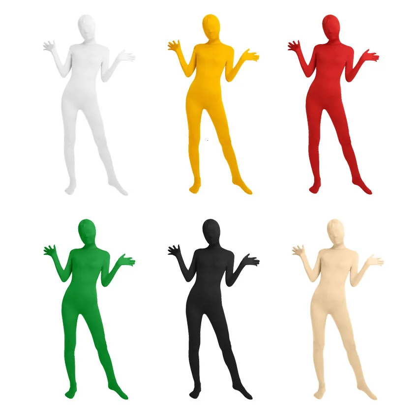 Halloween Cosplay Costume Anime Unisex All-Inclusive Pure Color Tight Jumpsuit Second Skin Suit Stage Zipper Bodysuit