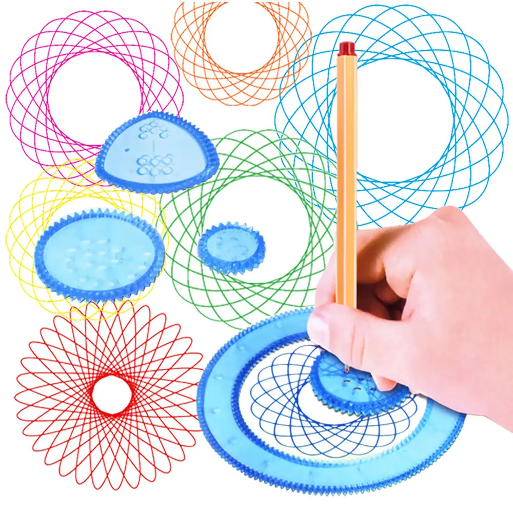 Conjunto de bloco spirografo com desenho em espiral, brinquedos geométricos educacionais de desenho para bebê, forma criativa para pintura, régua de trilho