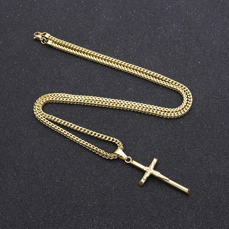 JSBAO High Quality Womens Cross Necklace Stainless Steel 60CM Chain Pendant  Cross Gold Color Mens Necklace For Women Best Gift image 5