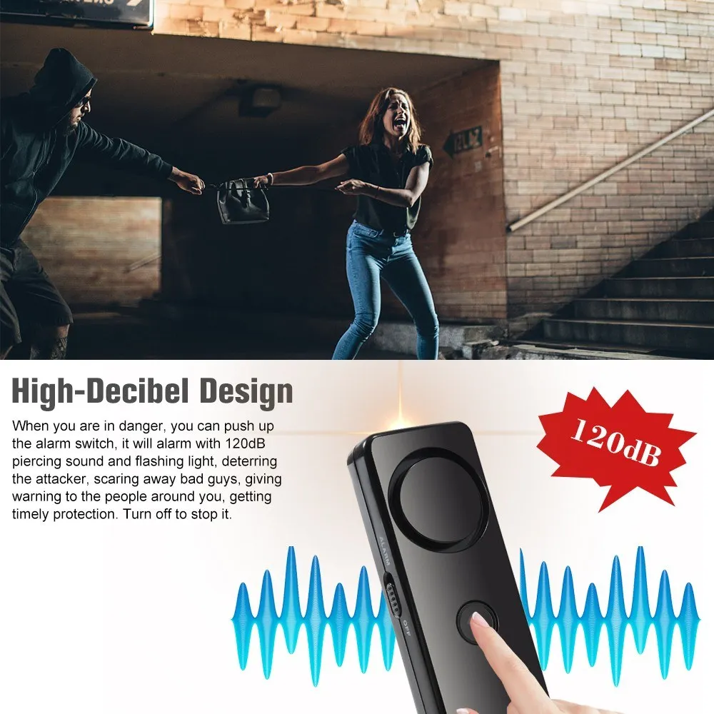 Self Defense Alarm 120dB SOS Emergency Personal Safety Alarm Hand Strap Scream Loud with LED Flashlight