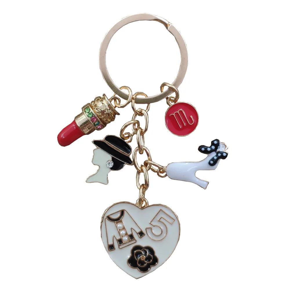 12 Signs Constellations Zodiac Keychain Women Lady Key Ring Female Heart Lipstick Style Gift