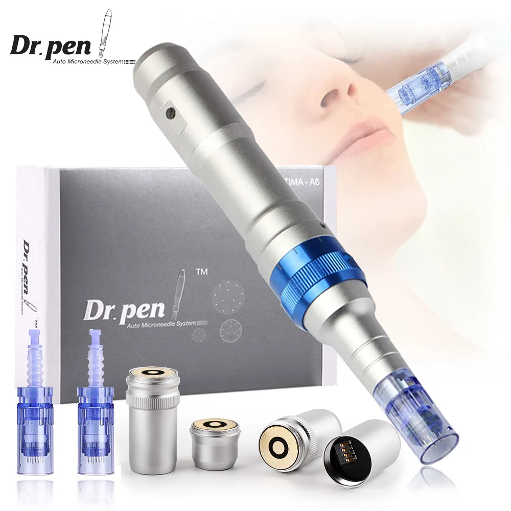 Professional Dr Pen A6 Microneedling Derma Pen Wireless Electric Skin Care Tools Kit with 2PCS 12 Pin Cartridges Needles