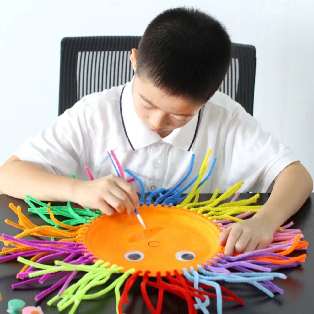 100pcs Kids Creative Colorful Diy Plush Chenille Sticks Chenille Stem Pipe Cleaner Stems Educational Toys Crafts For Children