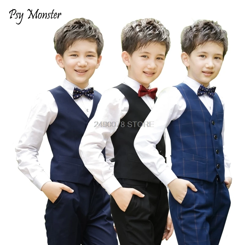 Flower Boys Formal Wedding Suit Brand student campus Dress Gentleman School Kids Vest Shirt Pant Bowtie 4Pcs ceremony Costume