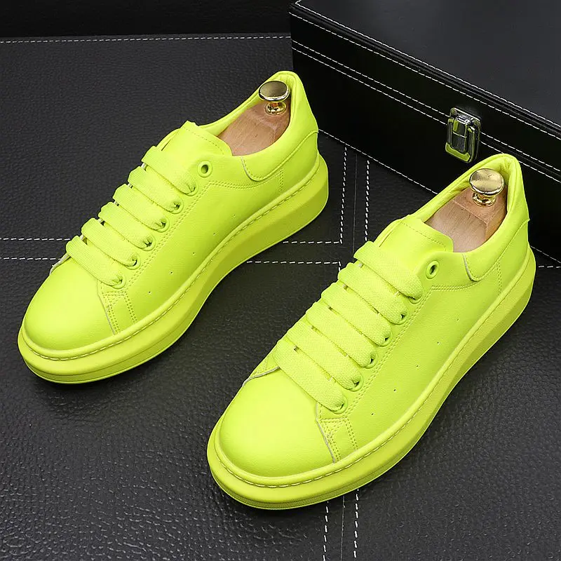 men fashion hip hop dress platform shoes lace-up original leather shoe trend breathable young sneakers spring autumn footwear