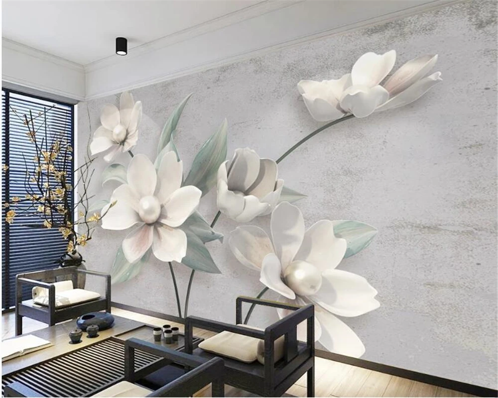 Customized wallpaper European high-definition jewelry flower wallpaper 3D tree branch flower cement wall decoration painting