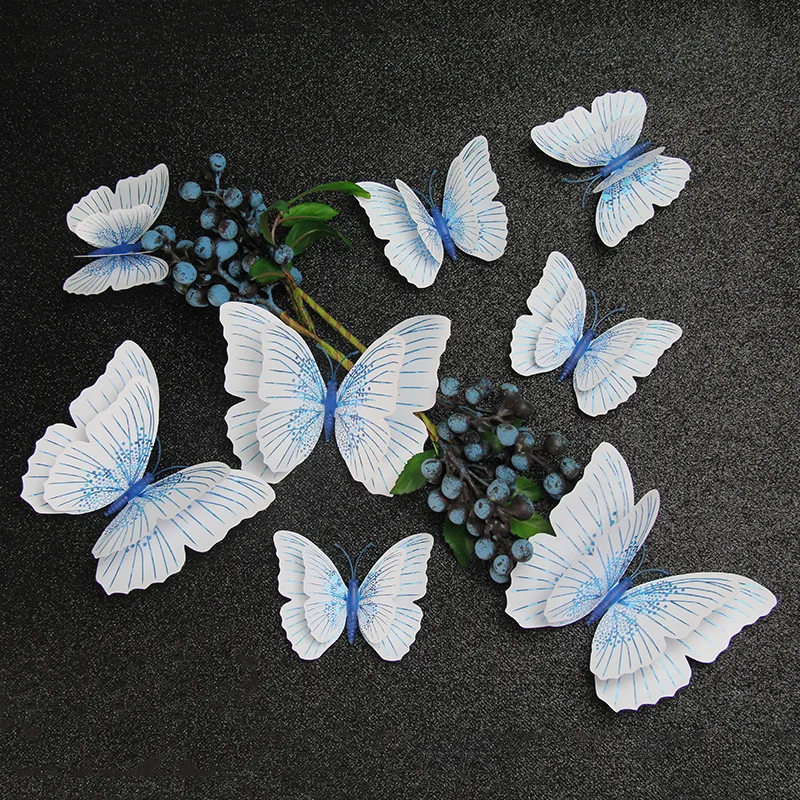 12pcs/lot 3D Double Layer Bling Butterfly Wall Sticker for Home Decoration Home Decor Butterflies for Party Fridge Wedding Party