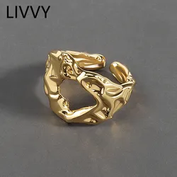LIVVY Silver Color Korean Irregular Tin Foil Ring Female Creative Fashion Lava Hollow Opening Adjustment Jewelry Party Gift
