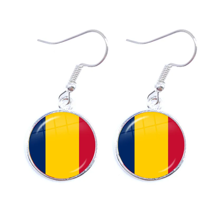 Chad,Central African,Equatorial Guinea,Gabonese,Congo,Sao Tome And Principe National Flag Glass Cabochon Drop Earring Jewelry