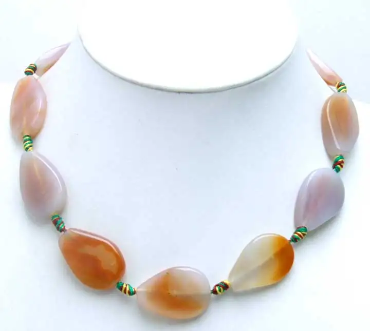 Qingmos 20*30mm Drop Torsion Natural Pink Agate Necklace  for Women with Multicolor Thread Stone Necklace Chokers 17