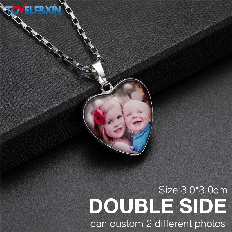 Personalized Memory Photo Pendant Double Side Customized Stainless Steel Chain Necklace for Family Members Anniversary Gift