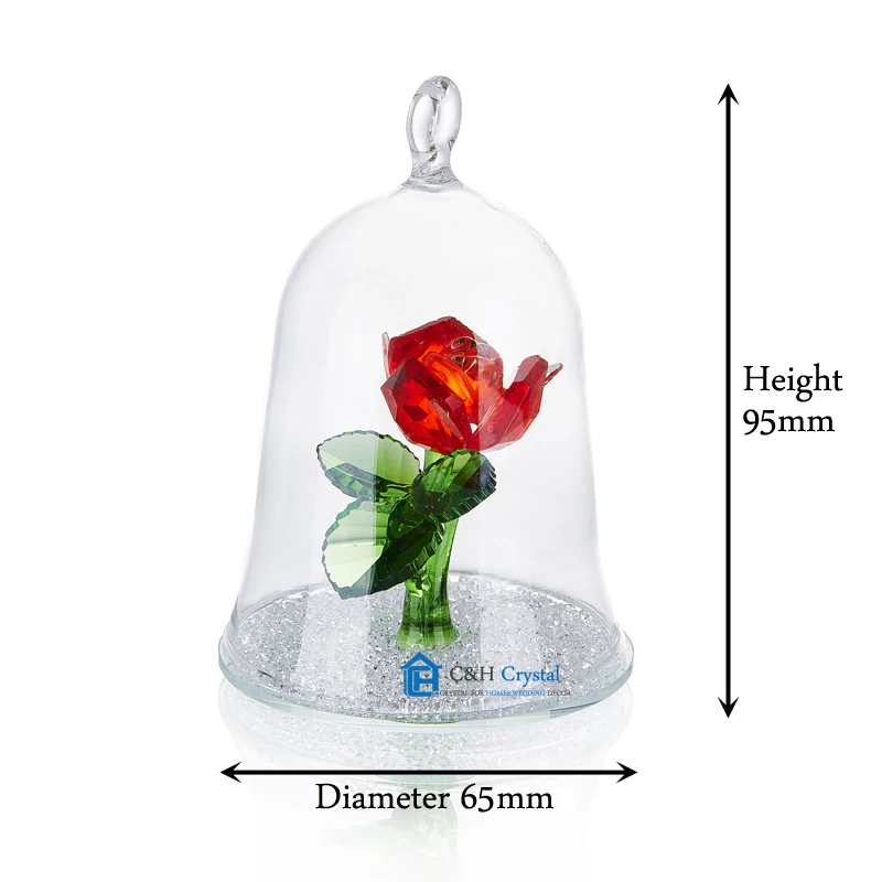 Crystal Enchanted Rose Flower Figurine Dreams Ornament in a Glass Dome Souvenir Gifts for her Wedding Favors Home Decor