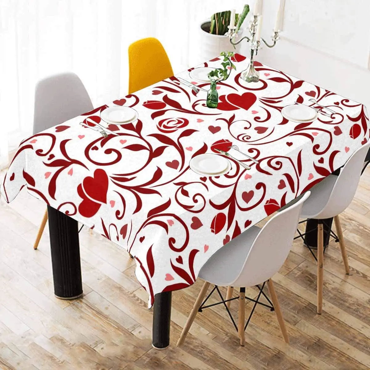 

Valentines Red Flowers Hearts Tablecloth Holiday Party Decoration