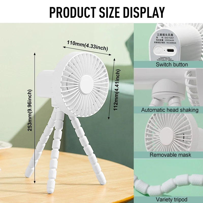 ミニベビーカーファンクーラー用クリップ充電式ハンドファンヘッド揺れデスクトップテーブルusbポータブルファン家キッチン