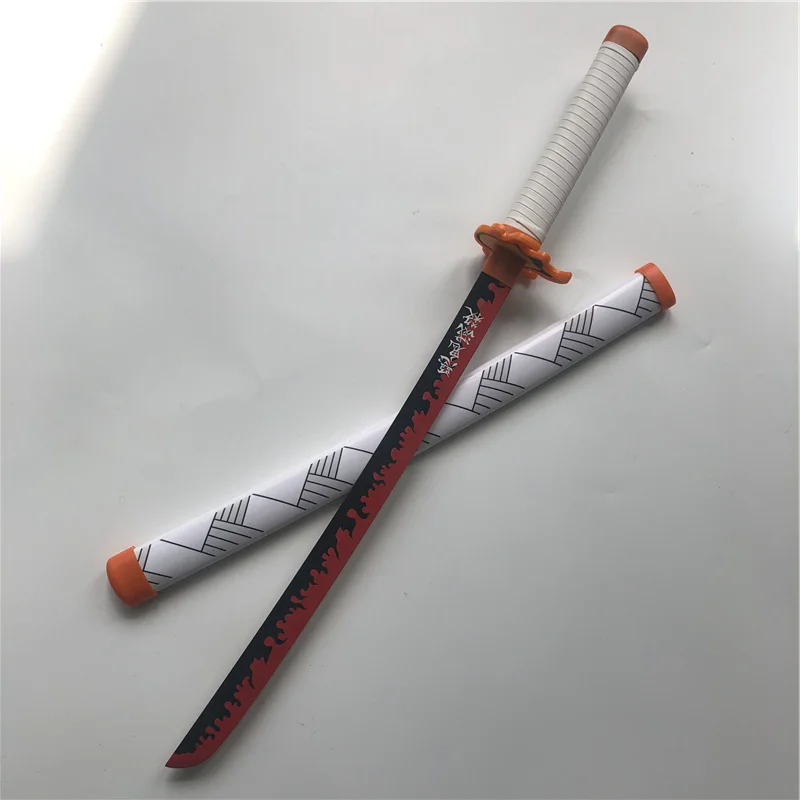 Anime 1:1 Cosplay miecz broń Rengoku Kyoujurou B Cosplay miecz nóż Ninja drewniana zabawka 80cm