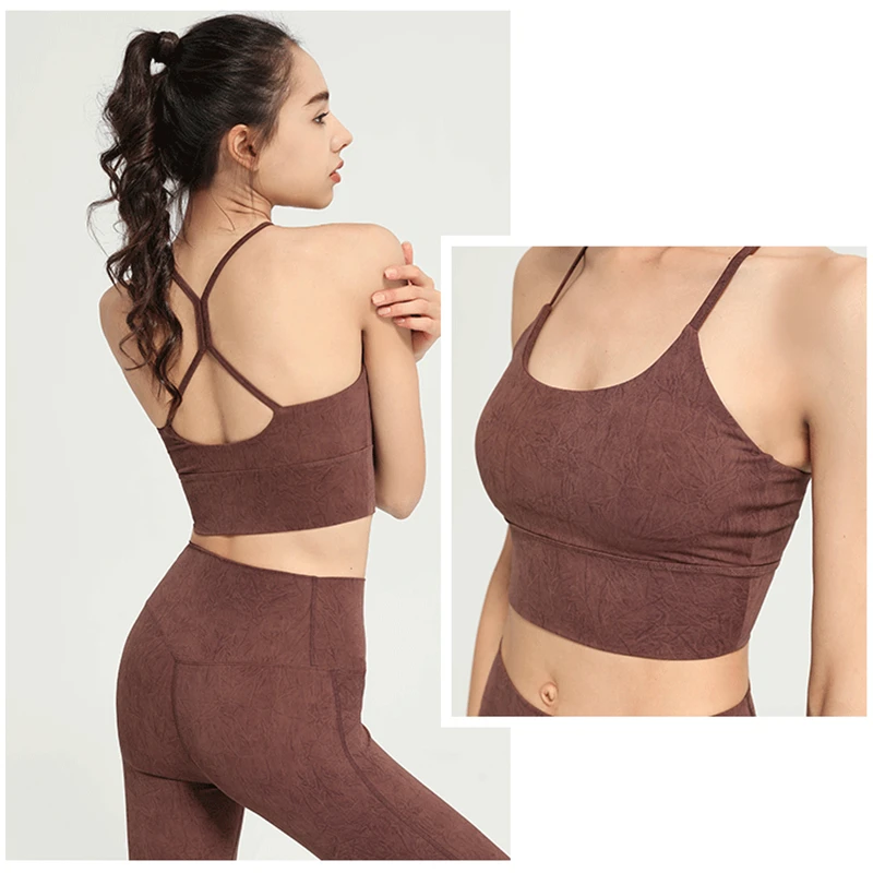 Women Sport Bras Cross Straps Yoga Brassiere Girls Elastic Gym Workout Bra Padded Running Vest Tops Shockproof Fitness Underwear