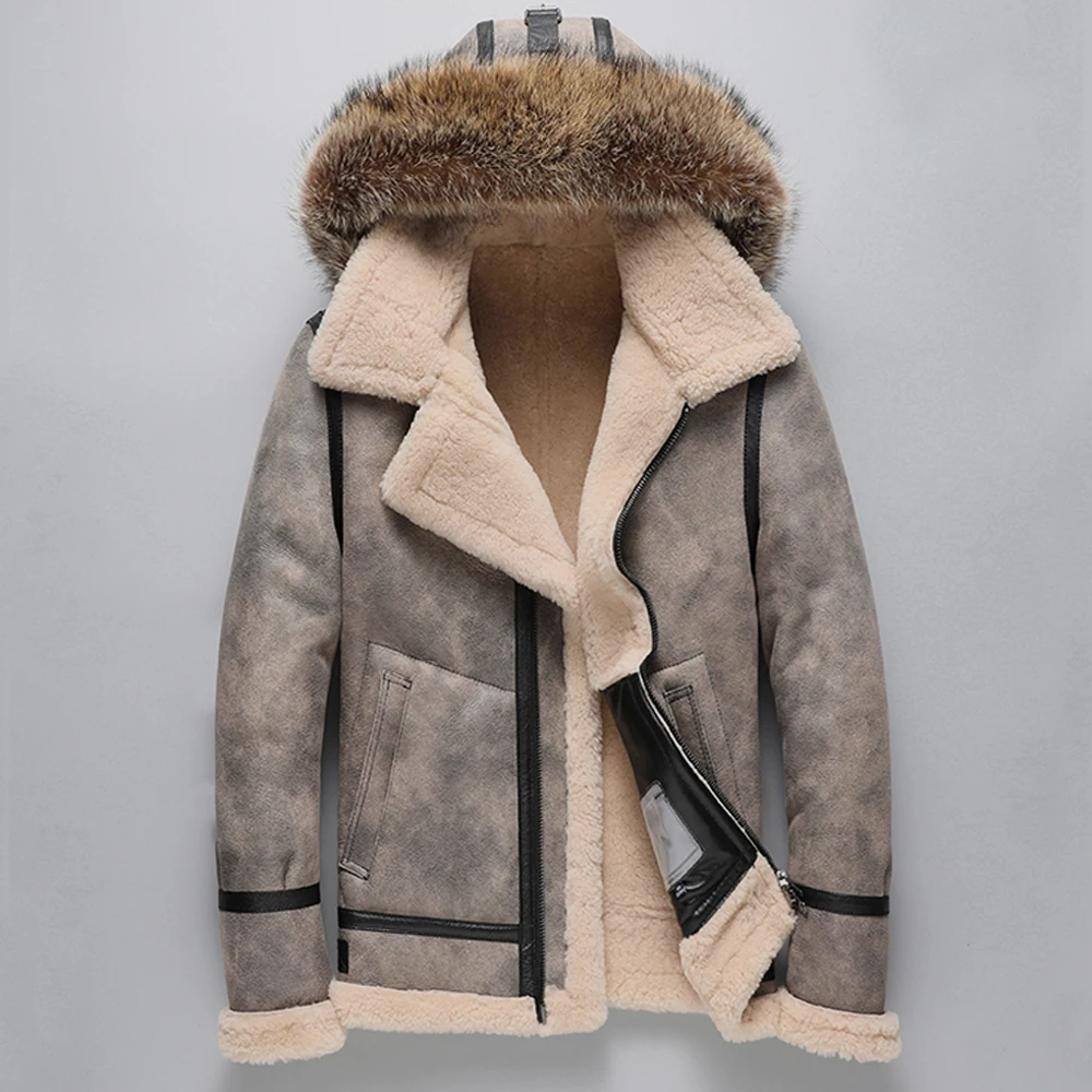 

Detachable Hooded Natural Fur Coats LUHAYESA Genuine Leather Sheepskin Fur Shearling Clothes