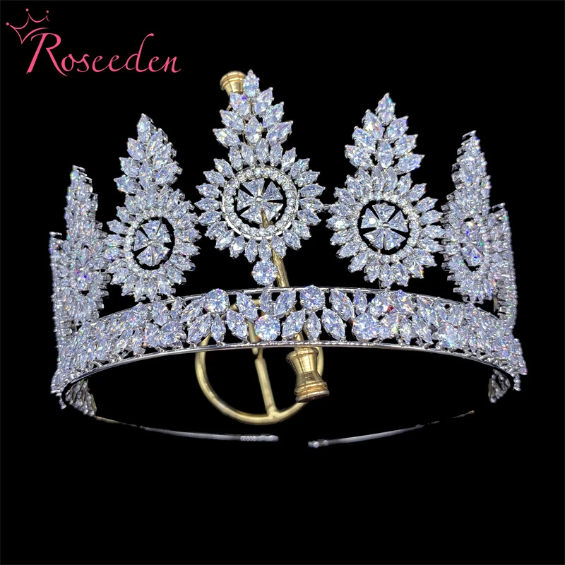 

Wedding Hair Accessory Baroque Gold Rhodium CZ Tiara Crown Zircon Bride Women Diadem Headdress RE4371