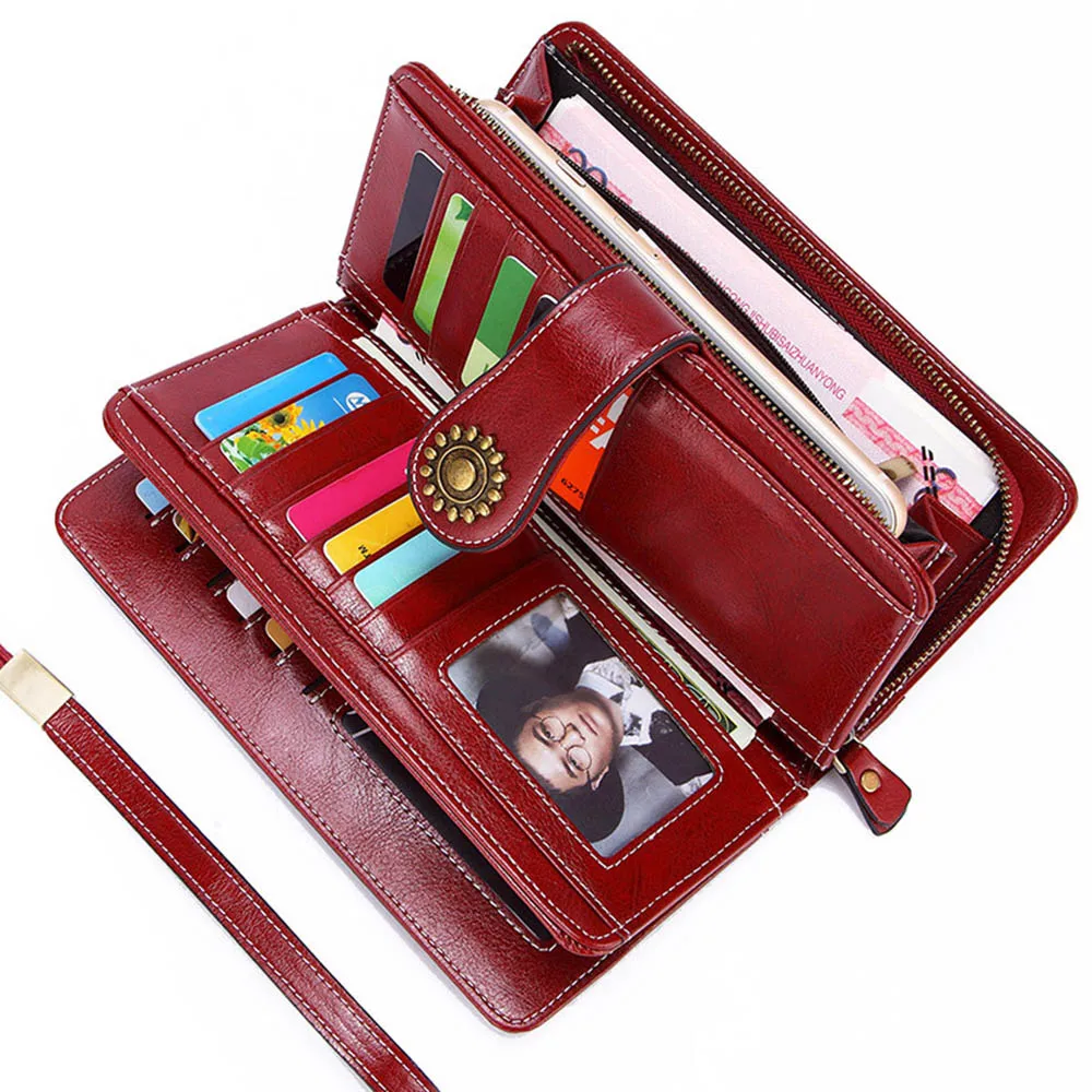 2022 Leather Women Wallets Name Engraving Genuine Leather Female Wallets Large High Quality Fashion Photo Holder Women Purse