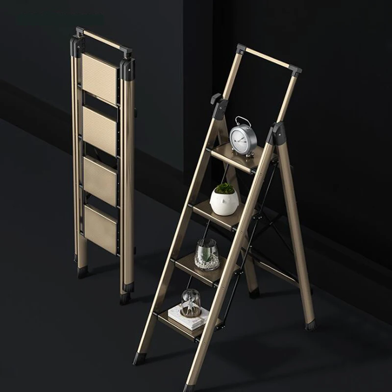 Tangga Herringbone Lipat Rumah Tangga Dalam Ruangan Multifungsi Tebal Aluminium Aloi Pegangan Tangga Kecil Tangga Dapat Ditarik