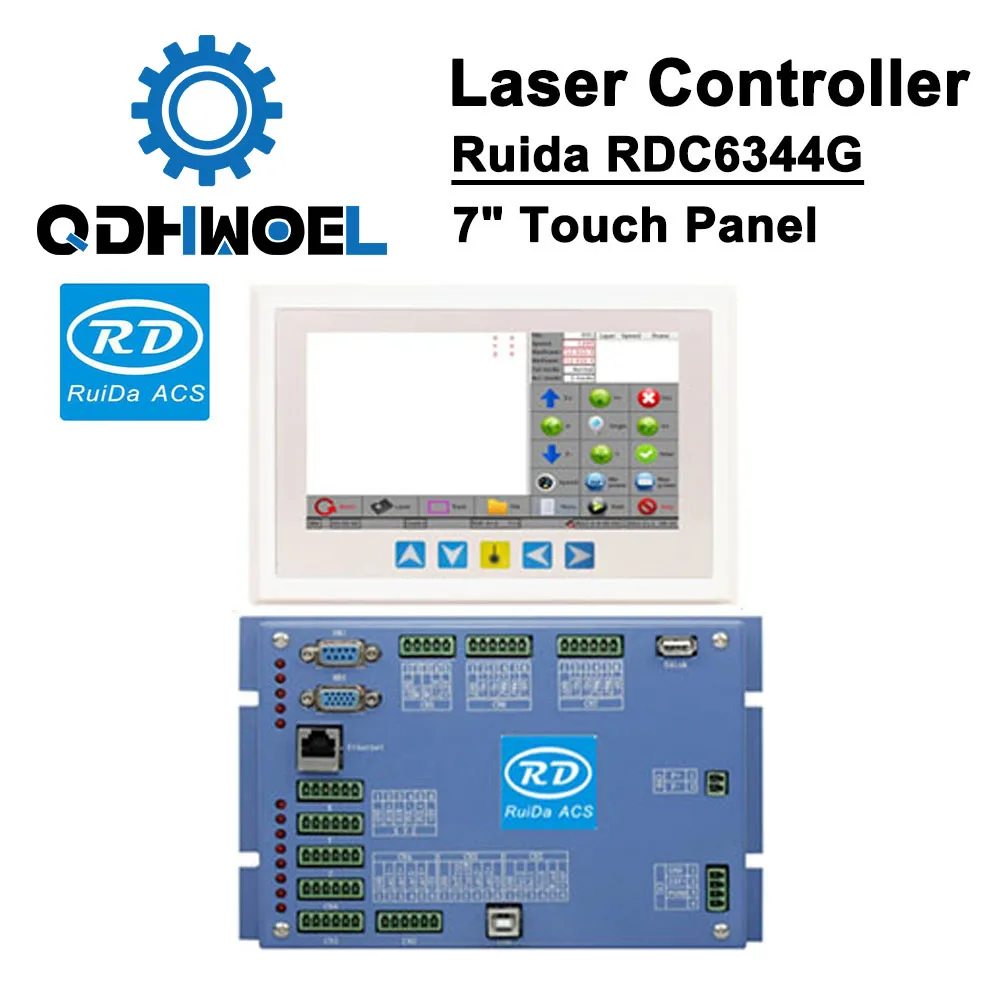 

Лазерный контроллер QDHWOEL Ruida RDC6344G с 7-дюймовой сенсорной панелью для станка для лазерной гравировки и резки CO2