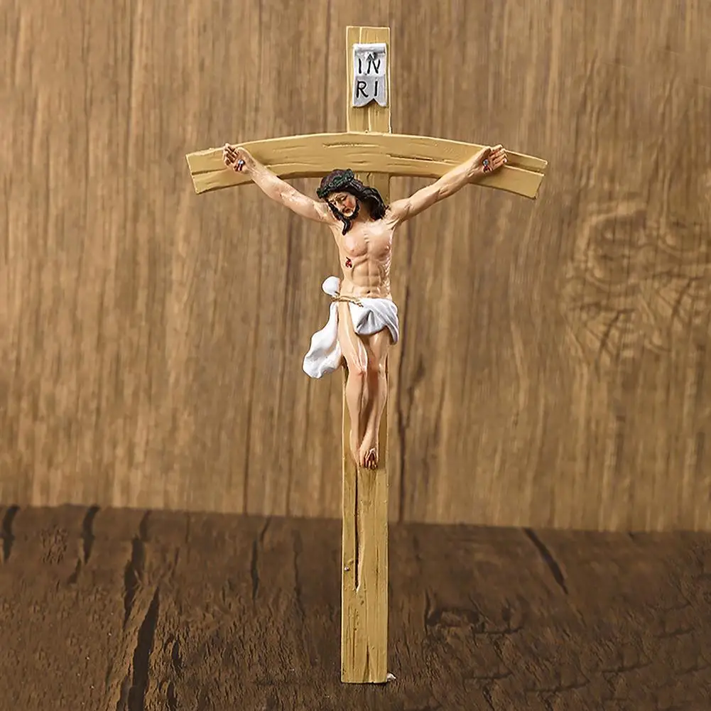 Religion Figurine Wall Cross Crucifix Resin Hand Painted Crucifix Jesus Nailed on the Cross Home Chapel Decoration #WO