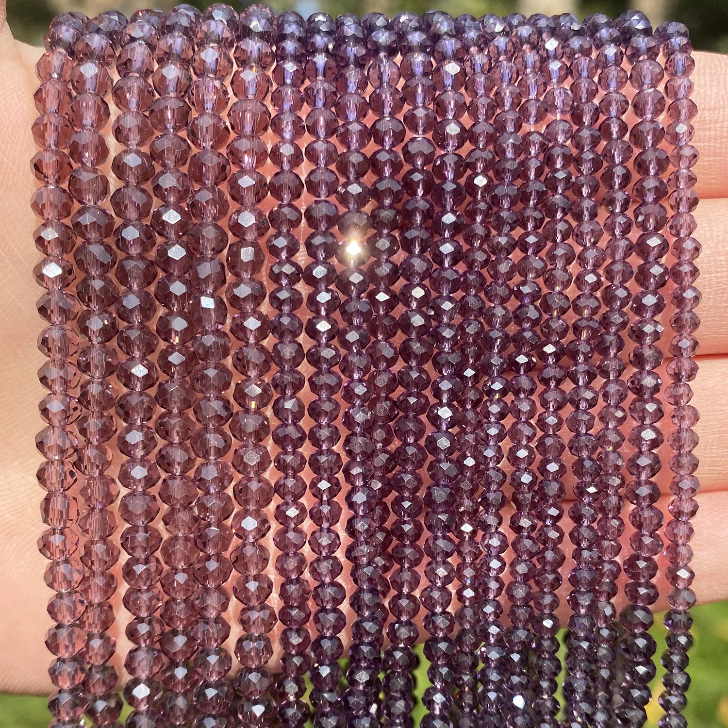 Small Faceted Purple Crystal Beads 2 3 4mm Flat Round Glass Rondelle Beads for Bracelet DIY Jewelry Design Making Necklace 15\