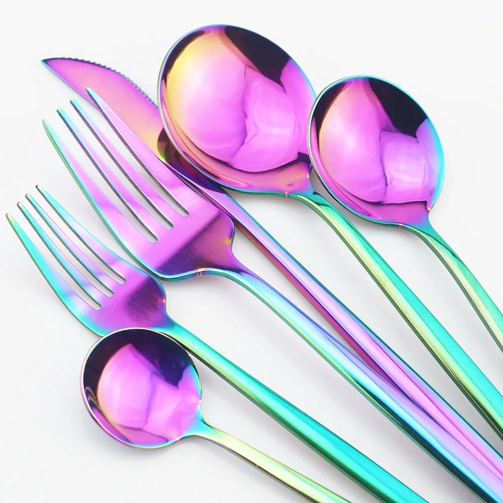 Rainbow Cutlery 1Pcs Knife Fork Spoon Kitchen Tableware 18/10 Stainless Steel Dinnerware Mirror Silverware For Party And Hotel