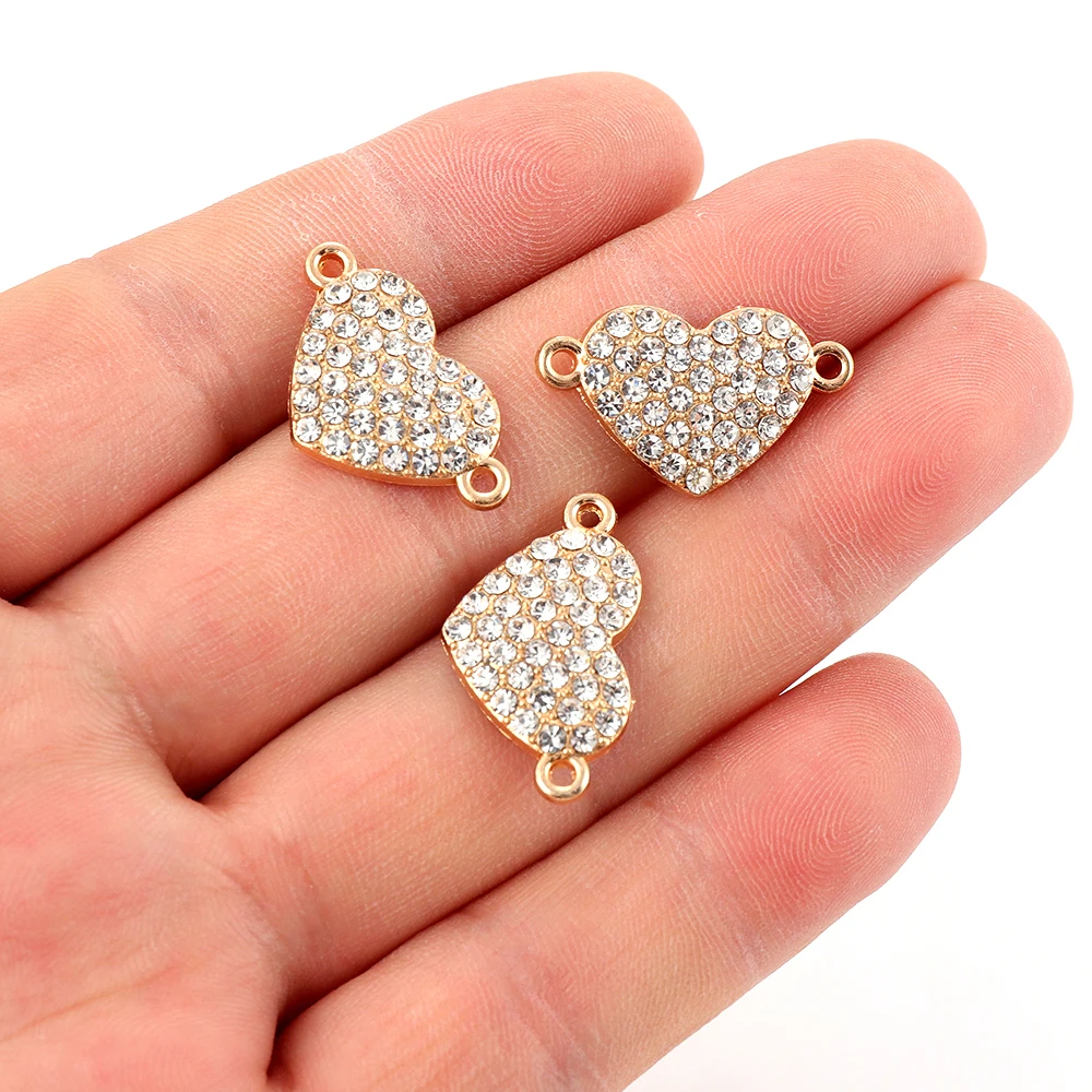 10pcs/lot Heart Gold Plated Full Crystal Charms Connector Pendant DIY Neckalce Bracelet For Jewelry Making Accessories