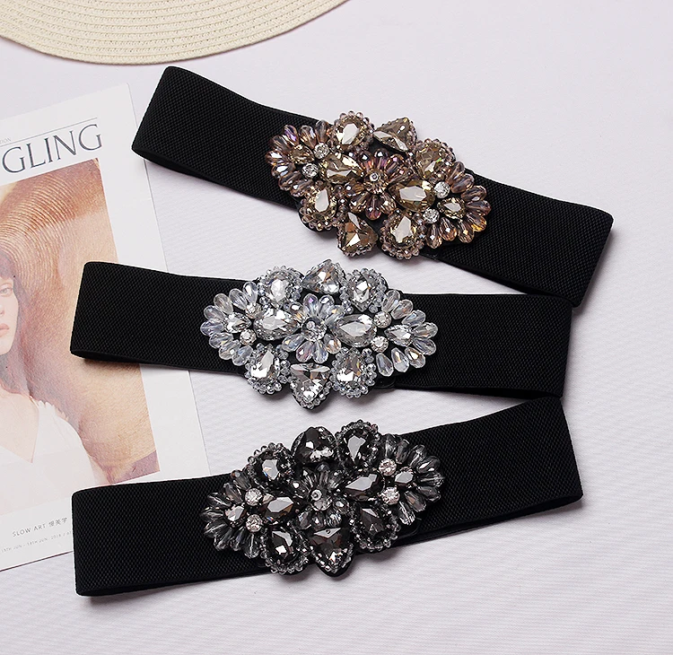 New Rhinestone Belt full crystal wide waistband decorated female body sculpting band designer wide elastic women belts SC50