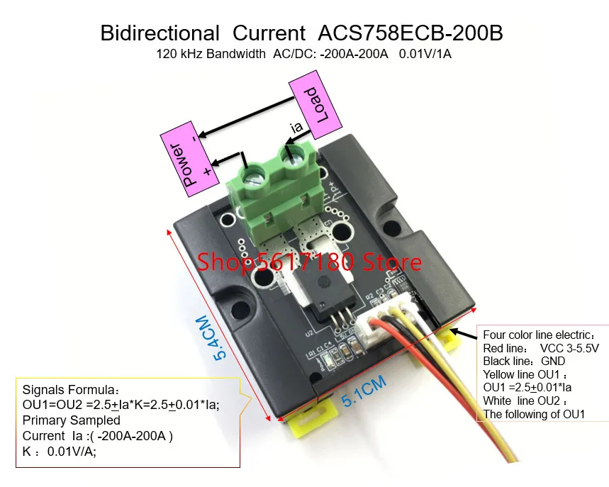 

Двунаправленный модуль датчика переменного/постоянного тока ACS758ECB ACS758 200B, диапазон пропускания 120 кГц, переменный/Постоянный ток: -200-200 А, 0,01 В/1 А