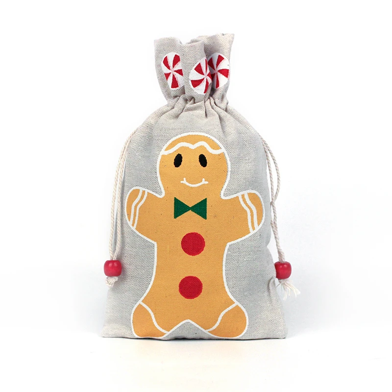 13*23cm Christmas Gift Bag Santa Gingerbread Man Cotton Burlap Bag for Candy Bag Jewelry Bag Christmas Gift Drawstring Bag