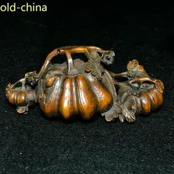 Collectible Japanese Netsuke Old Vintage Boxwood Carved Longevity Pumpkin Statue