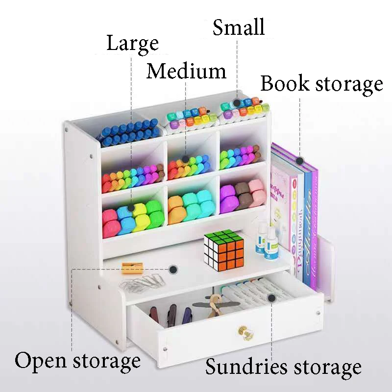 Imagem -05 - Organizador de Mesa Faça Você Mesmo Caneta Titular Caixa Desktop Rack de Armazenamento Estacionário para a Escola Escritório em Casa Madeira Placa de Plástico Branco