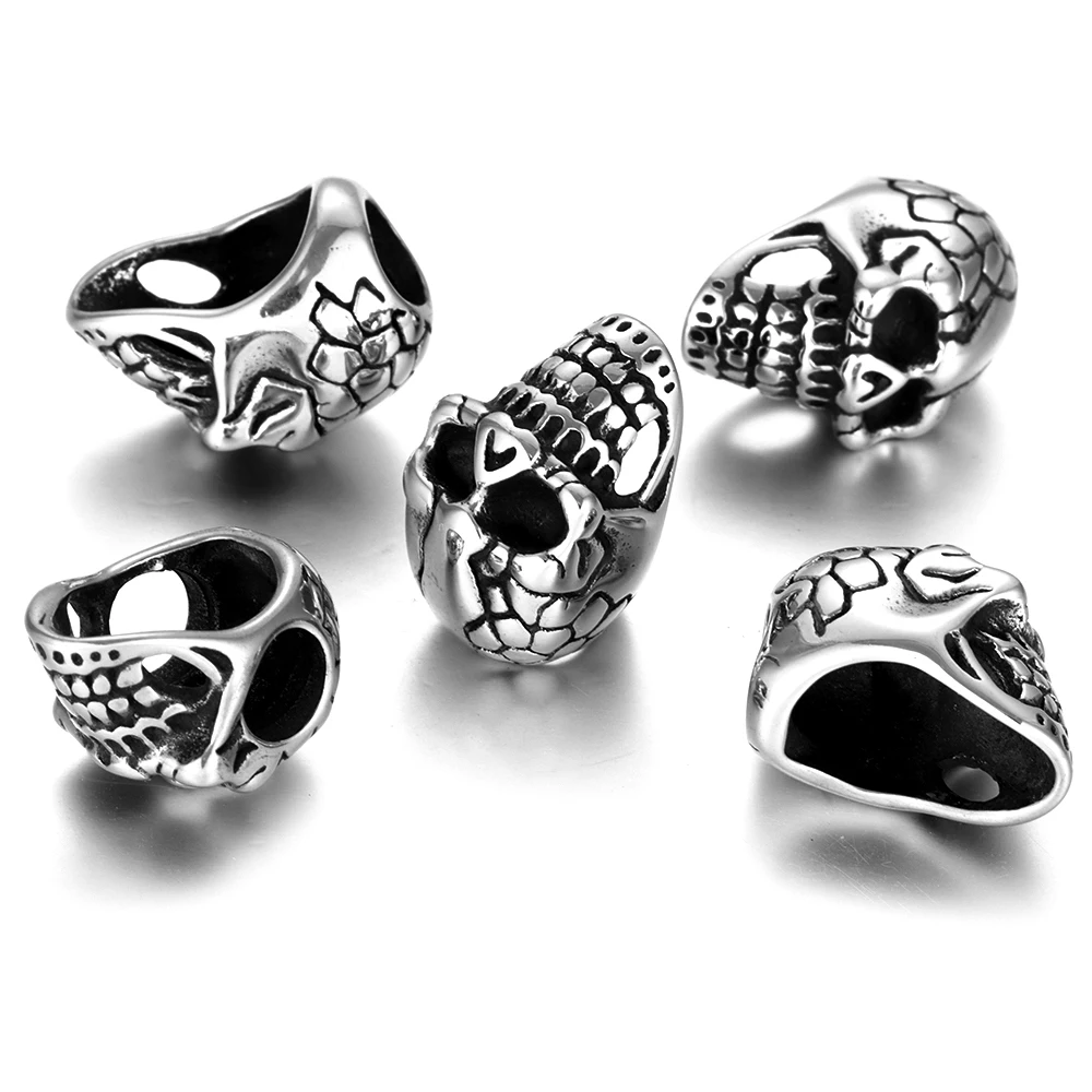 Stainless Steel Hole 6mm Paracord Knife Lanyard Beard Beads Large Slide Skull Charm Pendant DIY Making Handmade Bracelet