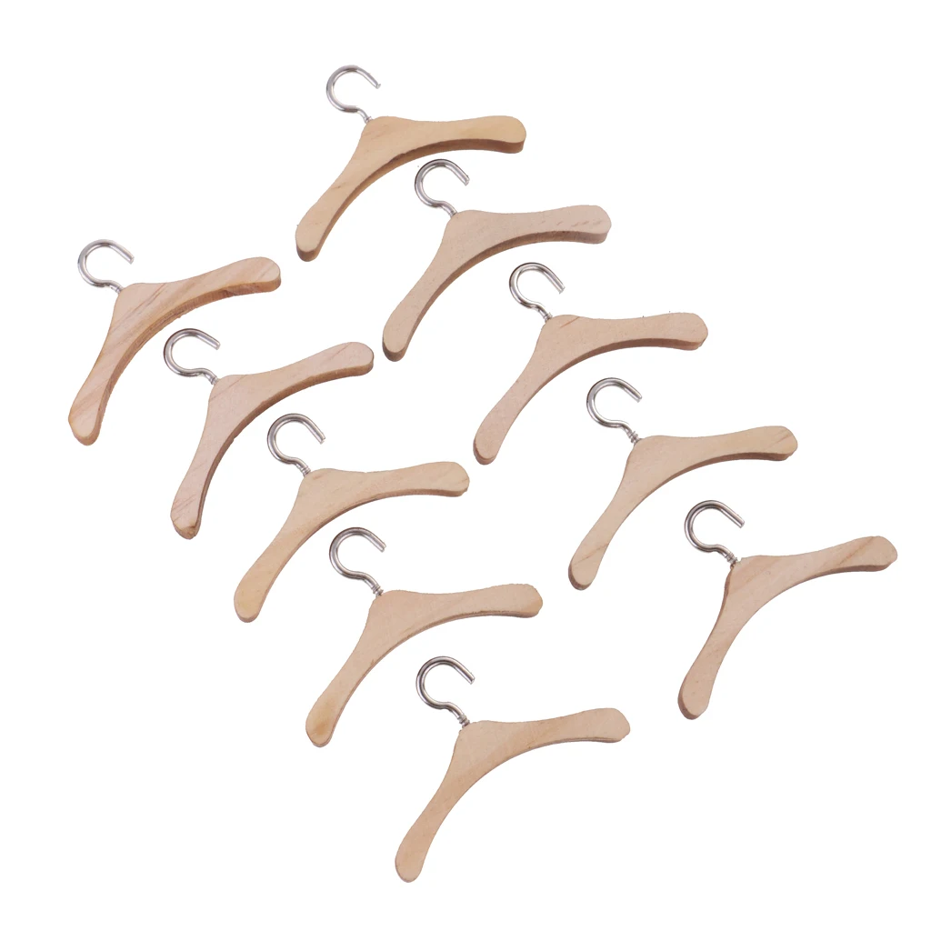 Set Of 10 Pieces Wooden Metal Hook Clothes Hanger For 12'' Neo Blythe Dolls