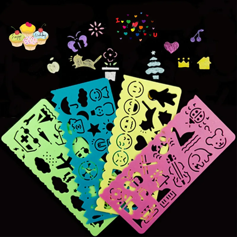 50PCS New Magic Color Rainbow Scratch Art Paper Card Set with Graffiti Stencil for Drawing Stick DIY Art Painting Toy Kids Gift