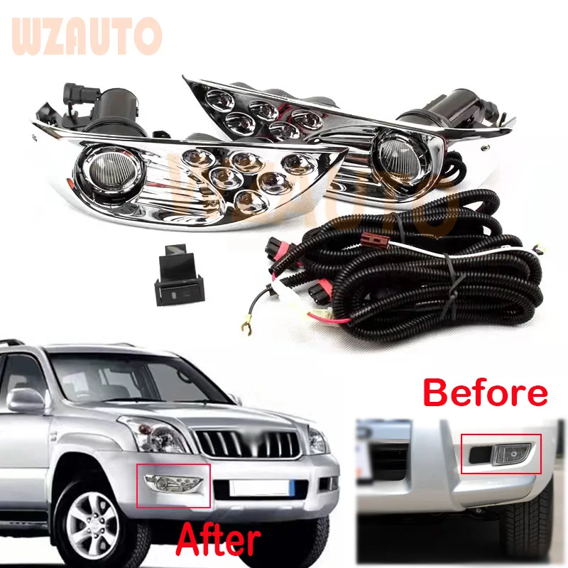 

Retrofit Set Front DRL Fog Lamp Light Assembly With Wiring Harness Switch Kit For Toyota PRADO FJ120 2700 4000 LC120 2002-2009