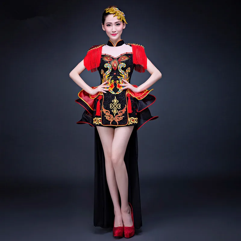 Chinese drum team costume performance stage singer dancer clothing For Female Singer Women dress Dance Wear