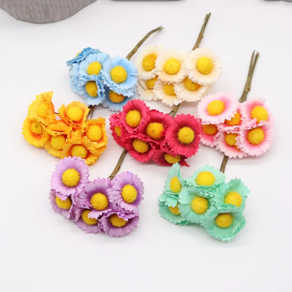 6pcs handmade gerbera fashion home garden bride diy wreath material wedding banquet decoration artificial flower scissors crown