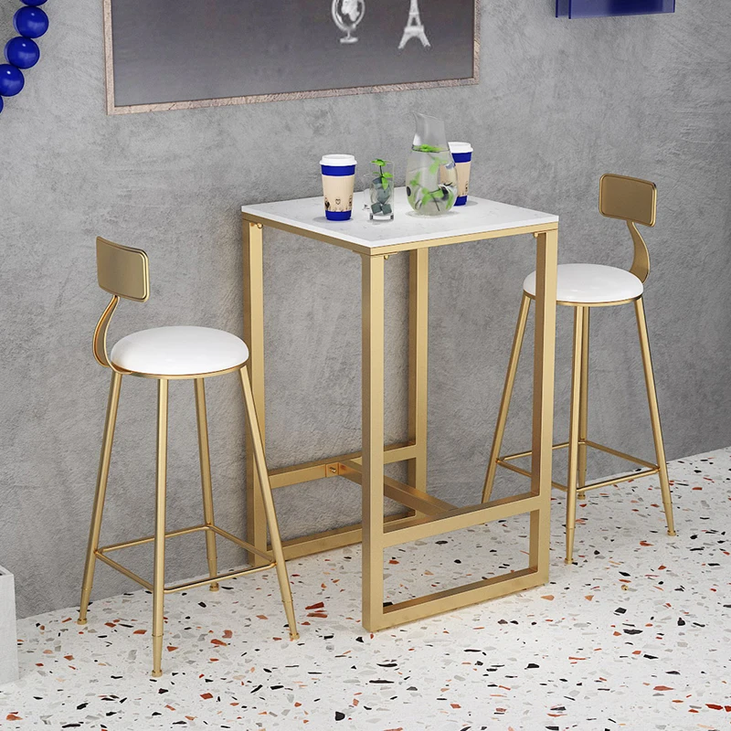 High-Leg Bar Table Marble Against The Wall Square Nordic Light Luxury Golden Wrought Iron Balcony Small Bar Table