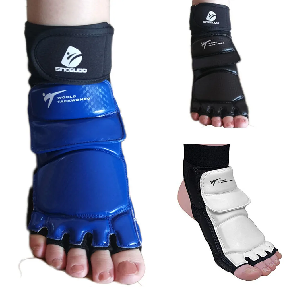 New WT Taekwondo PU Leather Foot Gloves Sparring Karate Ankle Protector Guard Gear Boxing Martial Arts Foot Guard Sock Adult Kid