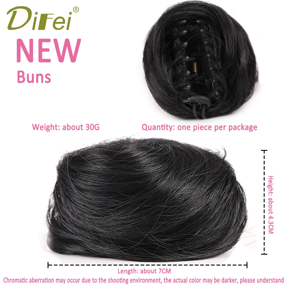 Difei Claw Clip-On cabelo Chignons para mulheres, pães sintéticos, clipe de cabelo encaracolado, resistente ao calor, dourado, branco, cinza coque perucas