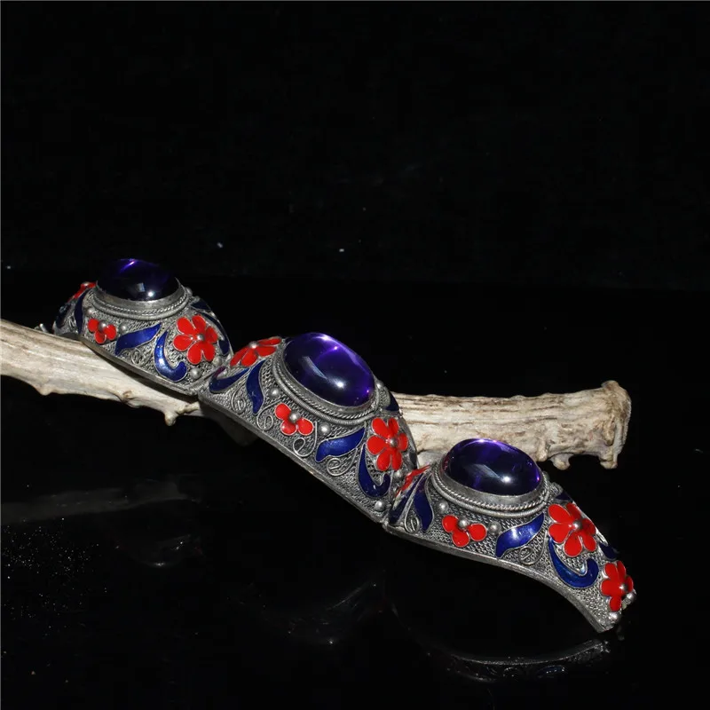 Chinese Old Tibetan Silver Cloisonne Inlaid Sapphire Bracelet