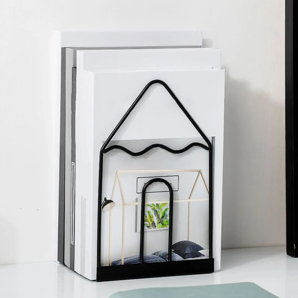 1Pair Iron Desktop Table Support Bookends Book File Storage Organizer Book Holder Standing Stand Rack Office School Supplies