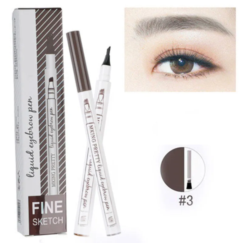 Microblading Tattoo Eyebrow Pencil 3D Liquid Eye brow Pen 4 Fork Tips Waterproof Natural Long Lasting EyeBrow Makeup TSLM1